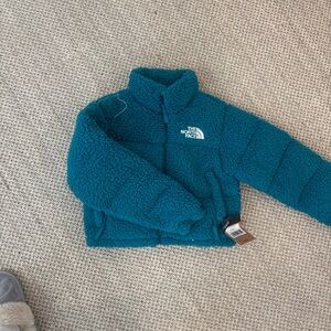 The North Face Turquoise Harbod Blue Cropped Nuptse Sherpa Puffer Jacket